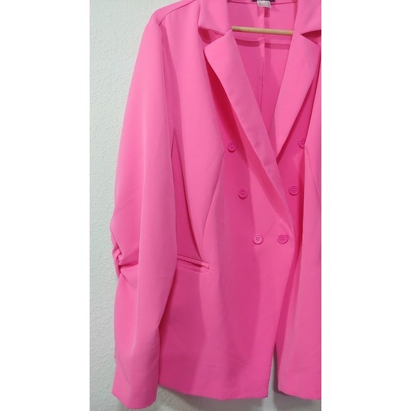Hot Pink Double Breasted Blazer Jacket Womens Plus Sz 24 Lined Stretch Venus EUC - Picture 7 of 11